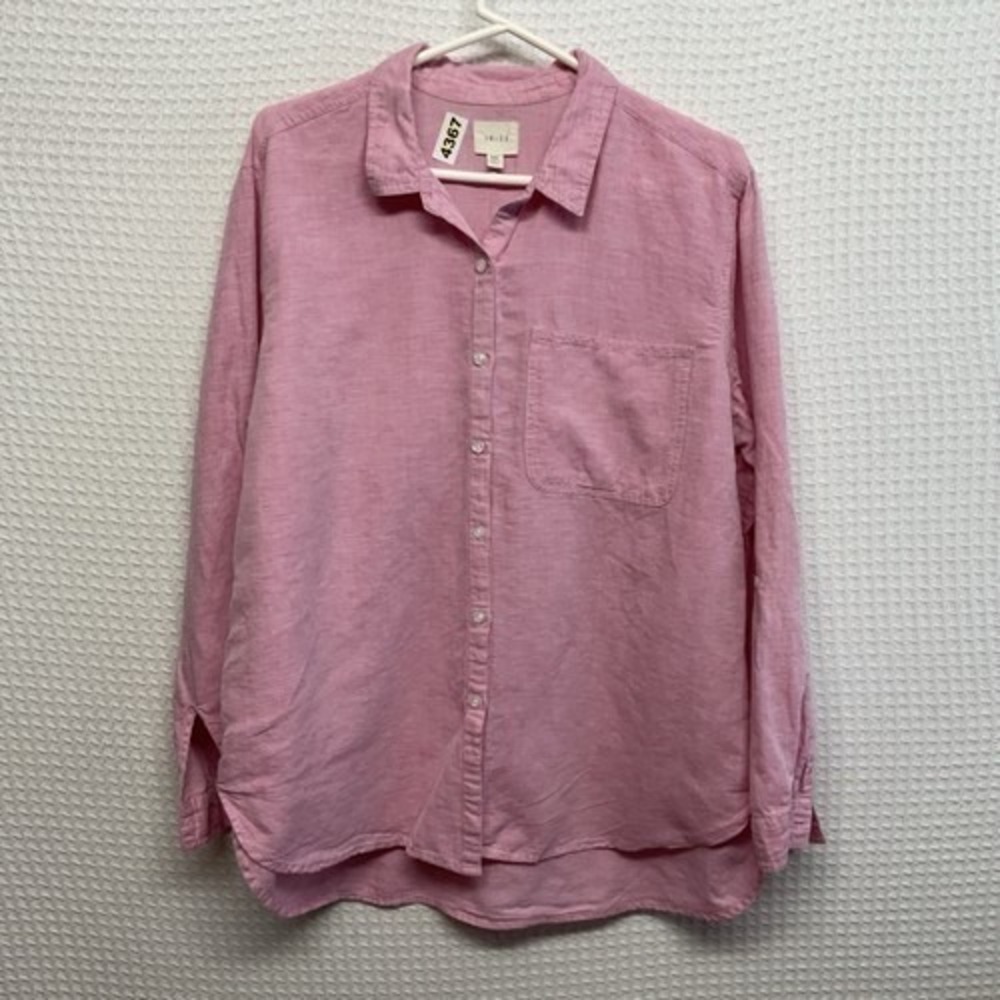 ID : 23 Pink Chambray Button Up Long Steve Shirt Blouse Women 2XL China